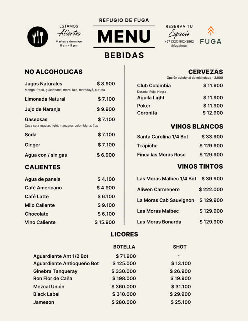 Menu Bebidas