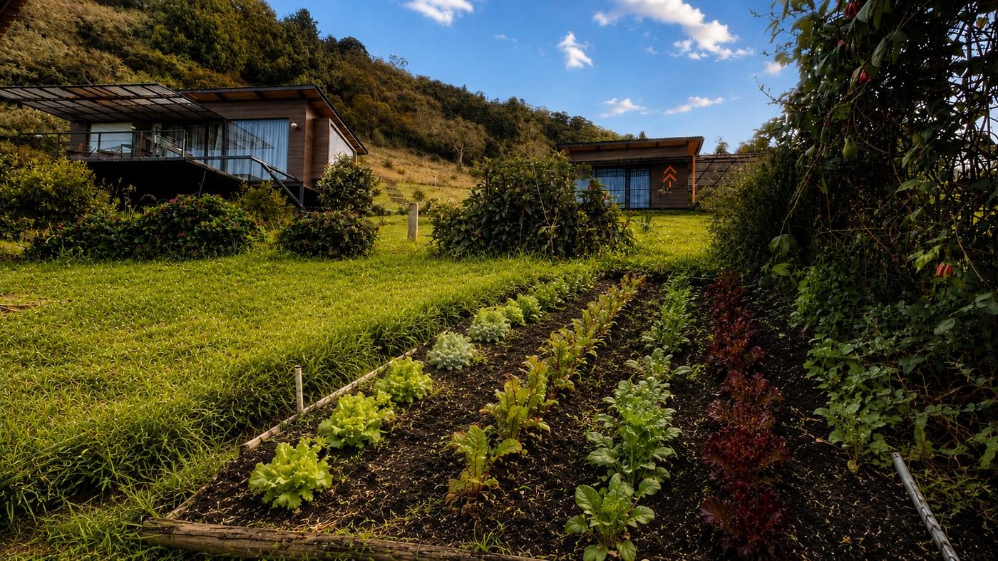 Huerta propia de Fuga con hierbas, flores comestibles y verduras para el restaurante