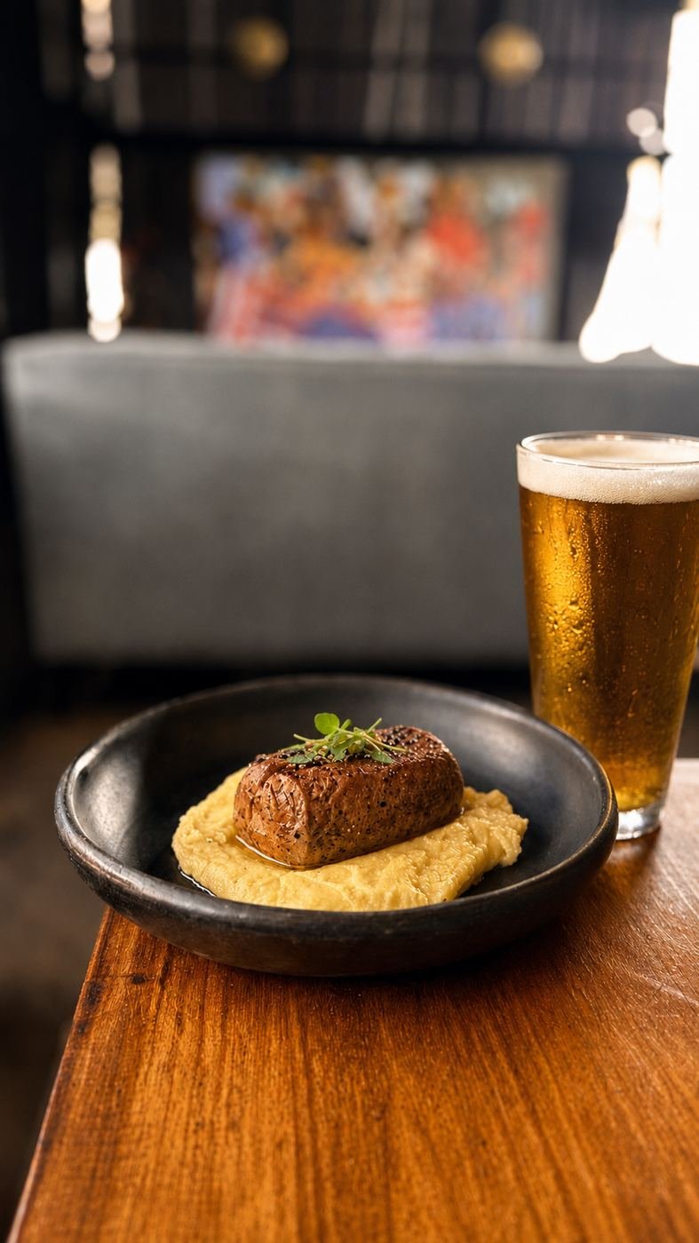 Pepper Steak bañado en mantequilla avellanada, plato del restaurante de Fuga